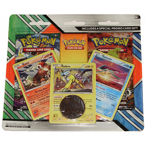 Pokemon Enhanced Entei Raikou Suicune Promo Coin Twin Booster Blister Pack