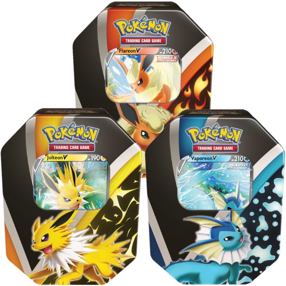 Pokemon Eevee Evolutions 2021 Joltern Flareon Vaporeon V Bundle Set Of 3 Tins