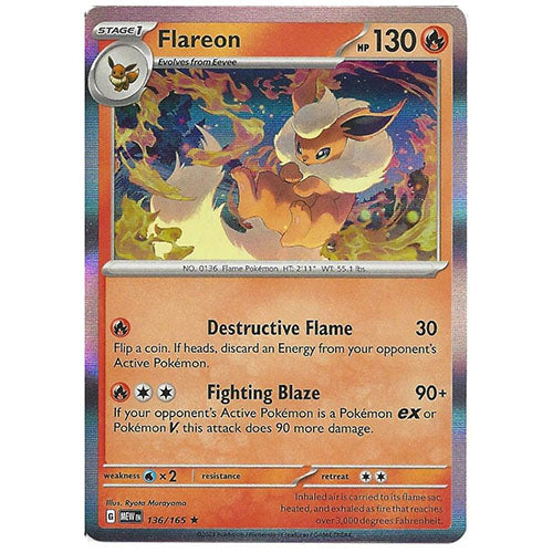 Pokemon Flareon 136/165 SV3.5 151 Holo Fire Type Single Card