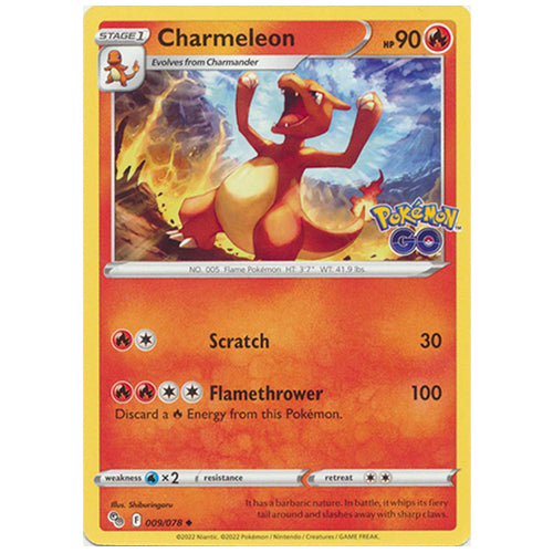 Pokemon Charmeleon 009/078 SWSH10.5 Pokemon Go Fire Type Single Card