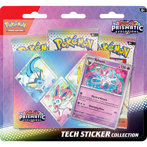 Pokemon Scarlet & Violet Prismatic Evolutions Tech Sticker Collection Triple Promo & 3 Booster Packs Sealed