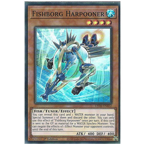 LEDE-EN032 Fishborg Harpooner Super Rare Effect Monster 1st Edition Trading Card