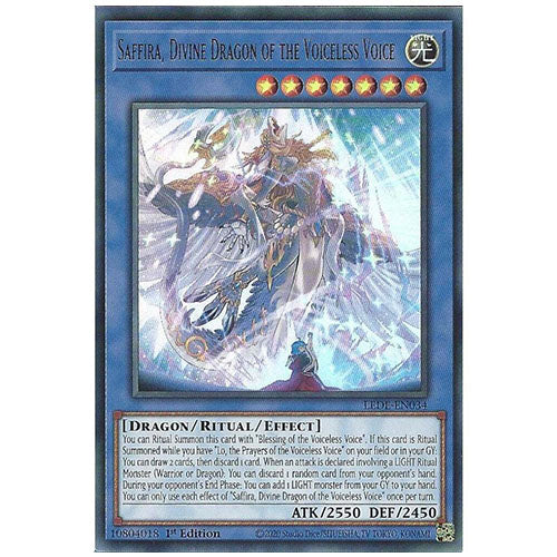 LEDE-EN034 Saffira Divine Dragon Of The Voiceless Voice Ultra Rare Ritual Monster 1st Edition Trading Card
