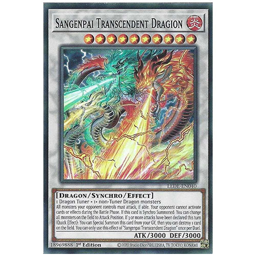 LEDE-EN040 Sangenpai Transcendent Dragion Super Rare Synchro Monster 1st Edition Trading Card