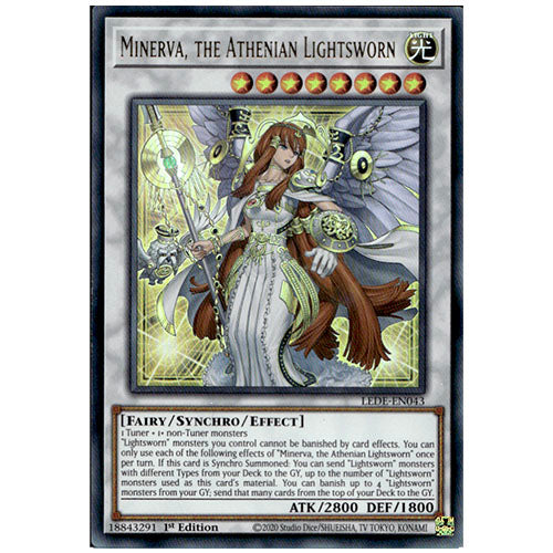 LEDE-EN043 Minerva The Athenian Lightsworn Ultra Rare Synchro Monster 1st Edition Trading Card