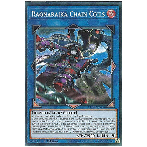 LEDE-EN049 Ragnaraika Chain Coils Super Rare Ritual Monster 1st Edition Trading Card