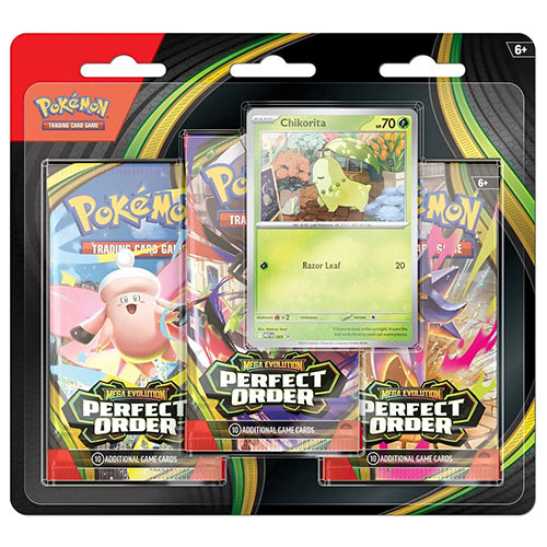 Pokemon Mega Evolution Perfect Order Fire Chikorita Promo Card Triple Booster Blister Pack