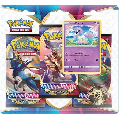 Pokemon Sword Shield Base Triple Booster Pack Galarian Ponyta Promo Blister