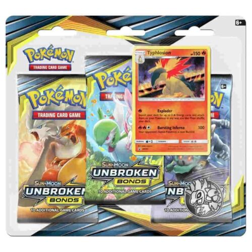 Pokemon Sun Moon Unbroken Bonds Typhlosion Blister 3 Pack